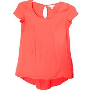 DECREE CAP SLV PULL-OVER TUNIC BLOUSE, WOMENS, XS, ORANGE/PEACH, HIGH-LOW